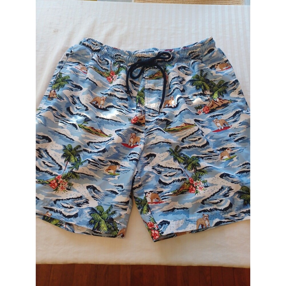 Club Room surfing dog swim trunks mens M swimsuit w/briefs bulldog beach resort